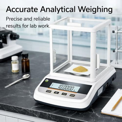 Lab Analytical Balance 500g x 0.001g Precision Digital Scale, with Windshield and RS232 Interface, for Scientific Laboratories, Research, Industrial, Kitchen, Food, Jewelry, 19 Units, 500g Weight - size: 500g x 0.001g