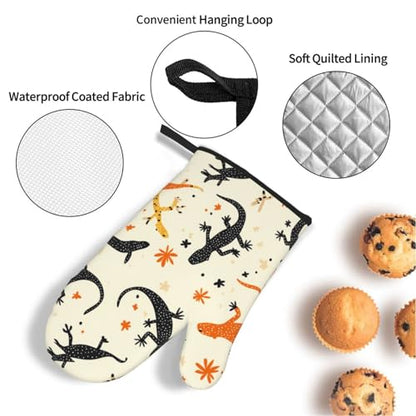 Reptile Painting Prints Kitchen Layers: Waterproof Oven Covers for Safe Handling & Easy Cleanup – 4 Piece Heat Protection Bundle