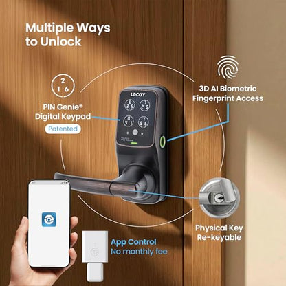 Lockly Secure Pro Wi-Fi Smart Lock with Handle | Keypad Keyless Entry Door Lock with Fingerprint,App Remote Control, Works with Alexa and Google, Auto Lock - color: Venetian Bronze