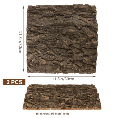 2PCS Cork Terrarium Background 11.8x11.8in Reptile Tank Background Board Habitat Decoration, Natural Cork Large Bark Climbing Mat for Gecko Lizard Tortoise Chameleon - size: 11.8×11.8in