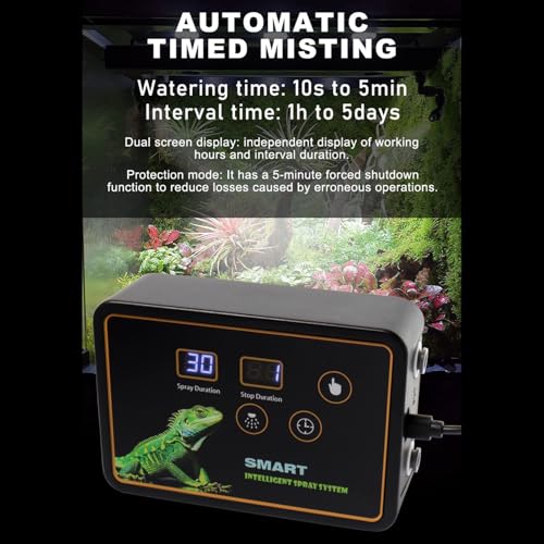 banapoy Automatic Reptile Misting System, DC 5V Quiet Reptile Humidifier with Timer & 360 Adjustable Nozzles & Touch Control for Rainforest Tank Lizard Chameleon Snake Plants (US Plug)