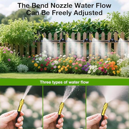 Drip Irrigation System with Brass Nozzles – 2026 Upgrade 100FT Garden Watering Kit with 20Pcs 360° Adjustable Misting Sprinklers Quick Connect Fittings for Raised Beds, Lawn, Patio - size: 100ft + 20 pcs nozzles and connectors