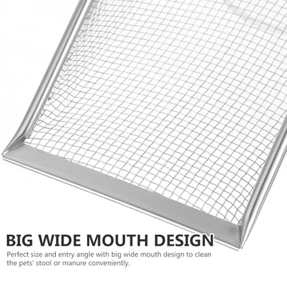 SEWACC Reusable Stainless Steel Reptile Litter Scoop with Ergonomic Wooden Handle, Wear-Resistant Pet Poop Clean Tool for Tortoises and Lizards, Big Wide Mouth Design for Easy Terrarium