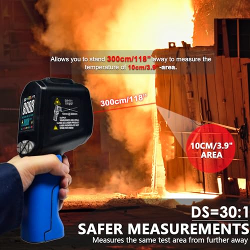 HOLDPEAK Pyrometer D:S=30:1 with Bluetooth, High Temp Infrared Thermometer -58℉~2876℉, Non-Contact Industrial Laser Thermometer Gun with Flashlight, Digital IR Temperature Gauge (NOT for Human)
