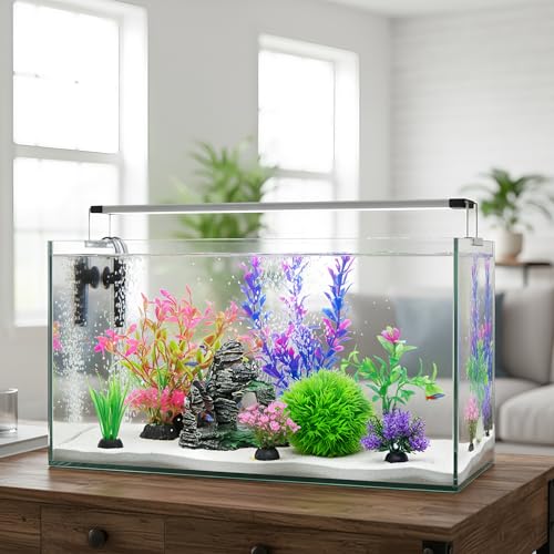 Ameliade Aquarium Artificial Plants & Rock Cave Betta Fish Tank Decor Set | Betta Goldfish Aquarium Accessories, Soft Plastic Plants & Rock Cave Decorations, Small and Large Fish Bowl Ornaments