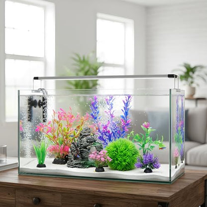 Ameliade Aquarium Artificial Plants & Rock Cave Betta Fish Tank Decor Set | Betta Goldfish Aquarium Accessories, Soft Plastic Plants & Rock Cave Decorations, Small and Large Fish Bowl Ornaments