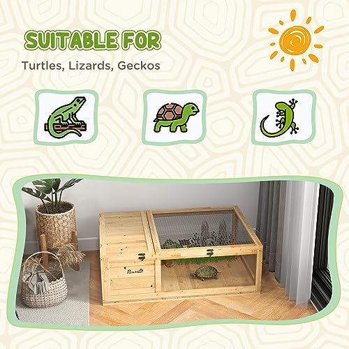 PawHut Wooden Tortoise House Indoor Turtle Habitat Enclosure Outdoor Reptile Cage for Lizards, Geckos, Yellow | Outdoor Reptile Cage, for Lizards, Geckos