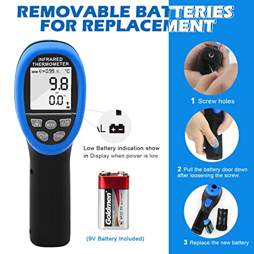 Pyrometer 30:1 Non-Contact High Temp Thermometer Gun-58℉ to 2732℉ (-50℃ ~ 1500℃) IR Thermometer Gun with Mobile APP for Pizza ovens, Kiln, Forge RQ-1500APP【Not for Human】