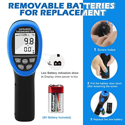 Pyrometer 30:1 Non-Contact High Temp Thermometer Gun-58℉ to 2732℉ (-50℃ ~ 1500℃) IR Thermometer Gun with Mobile APP for Pizza ovens, Kiln, Forge RQ-1500APP【Not for Human】