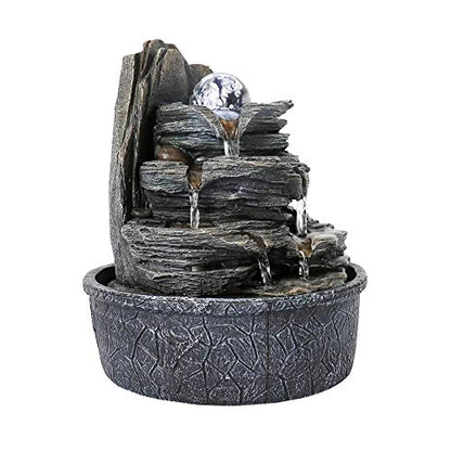 Rockery Indoor Water Fountain, Zen Meditation Tabletop Fountain with LED Lights & Crystal Ball for Home Office Bedroom 9 4/5" - color: 9 4/5"