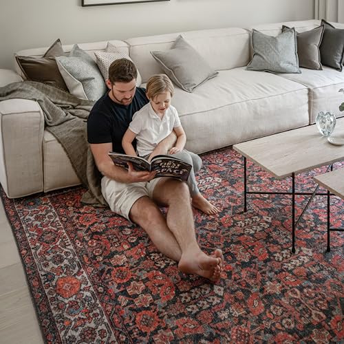Snap Dragon Vintage-Inspired Area Rug, 8’3” x 11’6” | Vintage character, Heirloom-inspired, Persian floral medallion design, Terracotta, Charcoal & Ivory palette, Flatweave