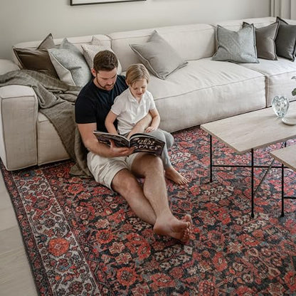Snap Dragon Vintage-Inspired Area Rug, 8’3” x 11’6” | Vintage character, Heirloom-inspired, Persian floral medallion design, Terracotta, Charcoal & Ivory palette, Flatweave
