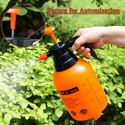 MRPAPA 2 Pack Handheld Pump Sprayer, Garden Pressure Water Spray Bottle with Adjustable Brass Nozzle for Plants (2LOrange-2PCS) - color: 2LOrange-2PCS