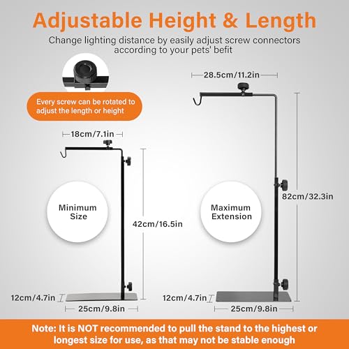 Simple Deluxe Reptile Light Stand Adjustable 16-32 inch Floor Lamp Holder, Metal Bracket for Reptile Tank & Terrarium Heating Light - size: Lamp Stand M