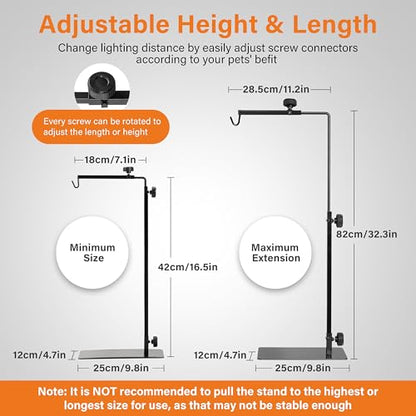 Simple Deluxe Reptile Light Stand Adjustable 16-32 inch Floor Lamp Holder, Metal Bracket for Reptile Tank & Terrarium Heating Light - size: Lamp Stand M