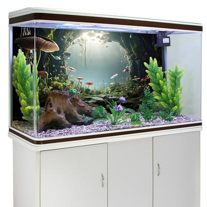 AWERT 48x24 inches Aquarium Background Foggy Stone Mushroom Moss Terrarium Background Polyester Green Plants Cave Fish Tank Background - size: 48x24in/120x60cm