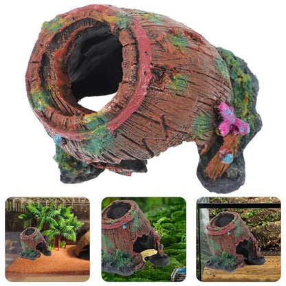 Resin Lizard Hideout and Reptile Hide Cave Decorative Habitat Shelter for Terrarium, Slant Barrel Design Reptile Tank Decor for Lizards, Turtles, and Amphibians
