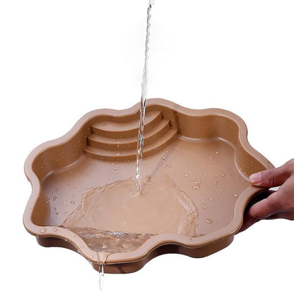 Reptile Water Bowl with Ramp, 11.81 x 5.91 x 2.20 in Terrarium Bathing Pool for Tortoises, Geckos, and Chameleons, Light Brown - color: Light brown