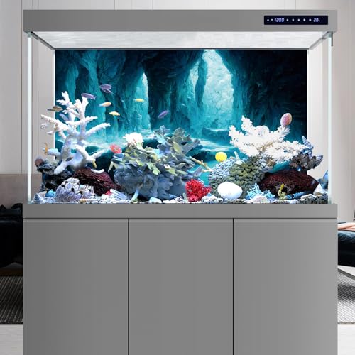 AWERT 72x24 in Rock Cave Aquarium Backdrop Rock Pillar Fish Tank Background | AWERT Undersea Blue Stone Cave Vinyl Terrarium Background - size: 72x24in/180x60cm