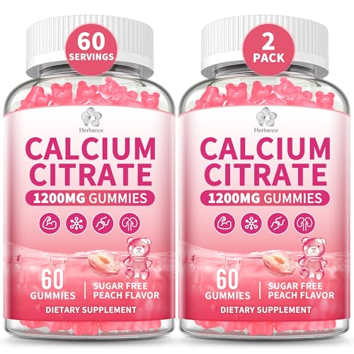 Pure Calcium Citrate 1200 mg Gummies for Adults Kids, High Absorption Calcium Supplements for Women & Men, Sugar Free, Non-GMO, Gluten Free, Supports Bone,Teeth,Muscle & Immune - Peach Flavor, 2 pack. - size: 60 Count (Pack of 2)