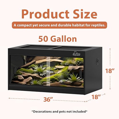 50 Gallon PVC Reptile Enclosure, RepWild 36"x18"x18" Terrarium/Tank with Heavy-Duty Screen Top, Glass Sliding Doors & Lock for Bearded Dragons, Ball Python, Geckos, Lizards - size: 36"W x 18"D x 18"H