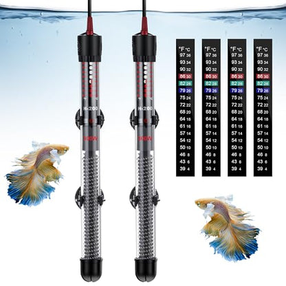 Dreyoo 2 Set 300W Submersible Aquarium Heater with 4 Thermometer Stickers | Adjustable Aquarium Fish Tank Heater with Suckers, Adjustable Knob Thermostat for Marine Saltwater and Freshwater