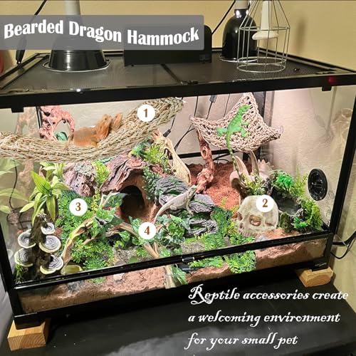 kathson Bearded Dragon Terrarium Skull Decoration, Reptile Tank Habitat Resin Human Skulls Hide Cave Hanging Vines Plants Accessories for Lizards Tortoise Chameleon Spider Reptiles Amphibians(4 PCS)