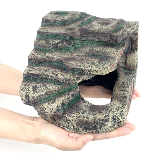 Reptile Hide, Great for Geckos, Snakes, Bearded Dragons & Lizards. with Steps for Rock Climbing, It Doubles as Aquarium Rock Cave Corner Cave for Climbing Hiding - size: XL