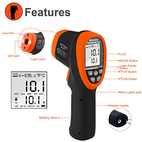Infrared Thermometer -58℉- 2732℉ (-50℃~1500℃) Dual Laser Pyrometer | High Temperature IR Thermometer 30:1DS,Adjustable emissivity 0.1-1.0 ,Hi/Lo Temp Alarm, for Furnace Forge Kiln - color: AP-2732 Orange