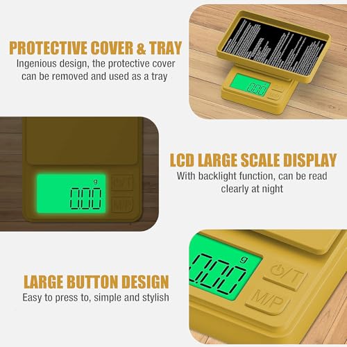 1000g Gram Scale, Diyife 0.01g Precision Pocket Scale with Backlit LCD | 7 Units, Protective Cover, Tare Function, Digital Jewelry Scale for Gold, Gem, Battery Included, Gold - color: Gold