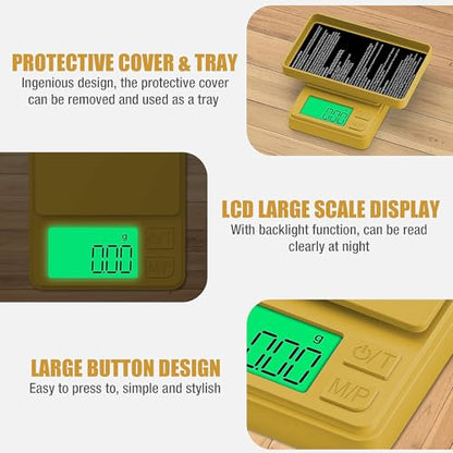 1000g Gram Scale, Diyife 0.01g Precision Pocket Scale with Backlit LCD | 7 Units, Protective Cover, Tare Function, Digital Jewelry Scale for Gold, Gem, Battery Included, Gold - color: Gold