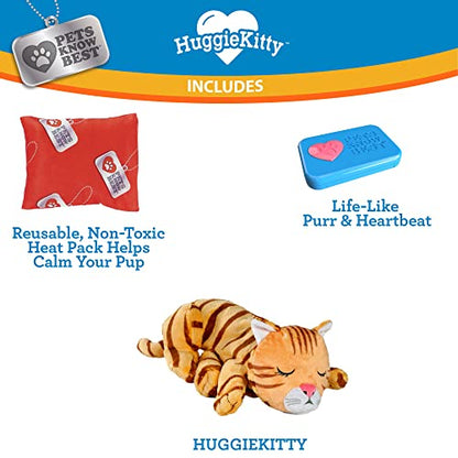 HuggieKitty by Pets Know Best- Cuddly Cat Toy, Soothing Sound & Warmth Help Relax & Comfort Your Pet- Purr & Heartbeat, Heating Pack- Orange - color: Orange