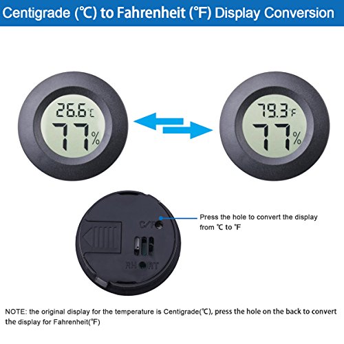 2-Pack Mini Hygrometer Thermometer Meter Digital LCD Indoor Room Monitor | 3D Printers Round Humidity Temperature Gauge for Guitar Case Greenhouse Reptile Incubator (Fahrenheit or Celsius Display)