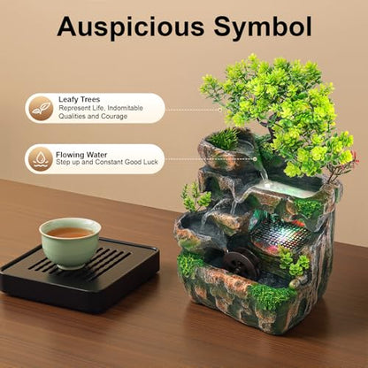 Tabletop Fountain Waterfall Water Fountains Indoor with LED Lights Desktop Relaxation Rockery Landscape Water Fountains Decoration for Home Office Bedroom Desk Decor