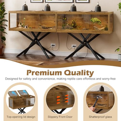 PAKASEPT 80 Gallons Bearded Dragon Tank with Leg Stand,Tempered Glass Reptile Enclosure with Metal Mesh Top,Snake/Lizard Tank for Chameleon,Tortoise,Hecko,Brown - size: 80 Gallons
