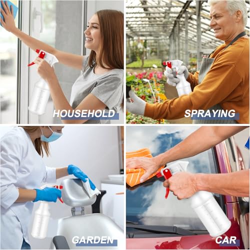 Eccliy 20 Pack 16oz Empty Spray Bottles, Leakproof Cleaning Bottles with Measurement and Adjustable Nozzle for Housekeeping, Commercial Use(Cylinder,Red White New Spray Head) - color: Red White New Spray Head, style: Cylinder