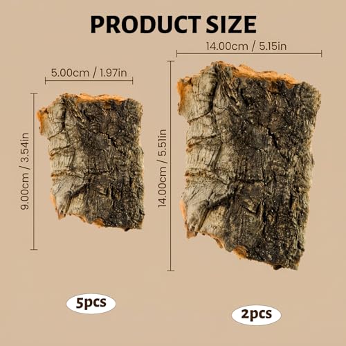 7PCS Cork Bark for Reptiles, Habitat Decoration Set, Reptile Terrarium Climbing Accessories, Five Small and Two Medium Champagne Cork Bark Hide