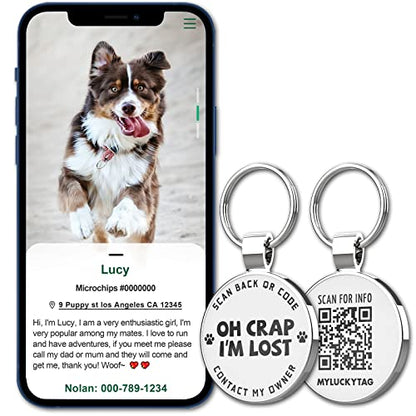 MYLUCKYTAG QR Code Pet ID | Personalized Dog & Cat Collar Tag | Online Profile with Instant Scanned Location Alert Email - style: OH C0ap I'm Lost