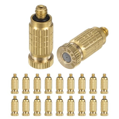 M METERXITY 20-Pack Brass Misting Nozzles, 0.016"/0.4mm Orifice Mister Nozzles Brass, High Pressure Spray Misting Nozzle Head for Outdoor Cooling System/Greenhouse/Landscaping [10/24 UNC] - size: 0.4mm