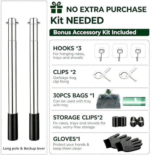 Pooper Scooper，Long Handle Dog Pooper Scooper，No More Bending , Easy to use | Easy to install,Upgraded Toothed Scooper，Free Extension Pole， Ideal for Yard, Lawn, Dirt & Gravel Ground，for Small-Medium Dog - size: Medium 3‑Pc Set