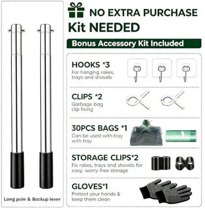 Pooper Scooper，Long Handle Dog Pooper Scooper，No More Bending , Easy to use | Easy to install,Upgraded Toothed Scooper，Free Extension Pole， Ideal for Yard, Lawn, Dirt & Gravel Ground，for Small-Medium Dog - size: Medium 3‑Pc Set