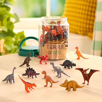 Terra by Battat Dinosaur Figures Tube, 60 Mini Plastic Dino Animals, Tubes | 60-piece mini dinosaur figures in a portable tube with 12 assorted dinosaur styles for play, collecting, crafts, 3+ Years - style: 60pcs Mini Dinosaurs