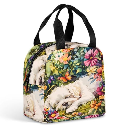 Spring Flowers Maltese Dog Lunch Bag for Women Men | Insulated Lunch Box Leakproof Food Meal Containers Reusable Foldable 6L Capacity Lunch Tote Bags for Work Picnic Travel - color: style-8