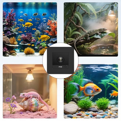 Fish Tank Camera, 2K HD for Aquarium & Reptile Terrarium, 140° Wide-Angle with Anti-Glare, Night Vision, WiFi Pet Camera with AI Motion Detection, 2-Way Audio, 24/7 Cloud/SD Recording (Black)