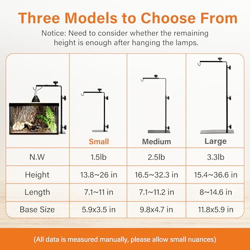Simple Deluxe Reptile Light Stand Adjustable 14-26 inch Floor Lamp Holder, Metal Bracket for Reptile Tank & Terrarium Heating Light - size: Lamp Stand S