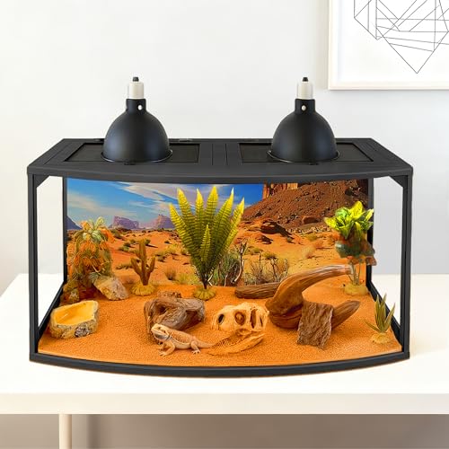 PROLEE Bearded Dragon Tank, Curved Reptile Enclosure with 3-Side Clear Acrylic Panels, Spacious Lizard Tank with Metal Mesh Top and Lockable Door for Reptile Habitat (Black, 24" Length,24 Gallons) - color: Black, size: 24"Length,24 Gallons