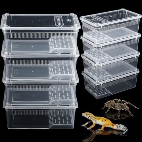 Irenare 8 Pcs Reptile Breeding Box Plastic Spider Terrarium Tarantula Feeding Box for Bearded Dragon Lizard Spider Gecko Scorpion (Vent Strips,Clear,8.6 x 5.1 x 3.1 Inch) - color: Clear, size: 8.6 x 5.1 x 3.1 Inch, style: Vent Strips