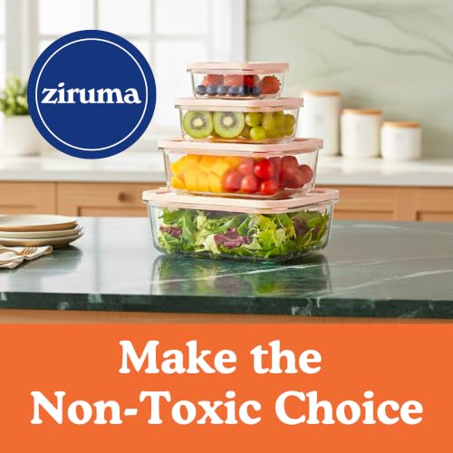 Non-Toxic Glass Food Containers with Lids, 4-Pack, 21 oz, Airtight, Beige | Plastic & BPA free. Glass body, glass lid & platinum silicone seal. Airtight & leakproof. Freezer & microwave safe. - color: Beige, size: 21 Oz