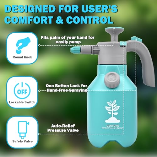Garden Hand Pump Sprayer 1/2 Gallon, Plant Mister Spray Bottle 2L | Handheld Pressure Sprayer with 360° Extended Spray Rod, Side Water Inlet Design, Adjustable Nozzle & Safety Valve