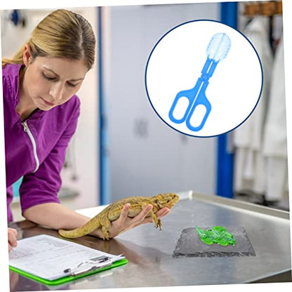 POPETPOP 3Pcs Pet Poop Clamp for Reptiles and Animals Durable Waste Picker Tool for Terrarium Lizards Frogs and Spiders Blue
